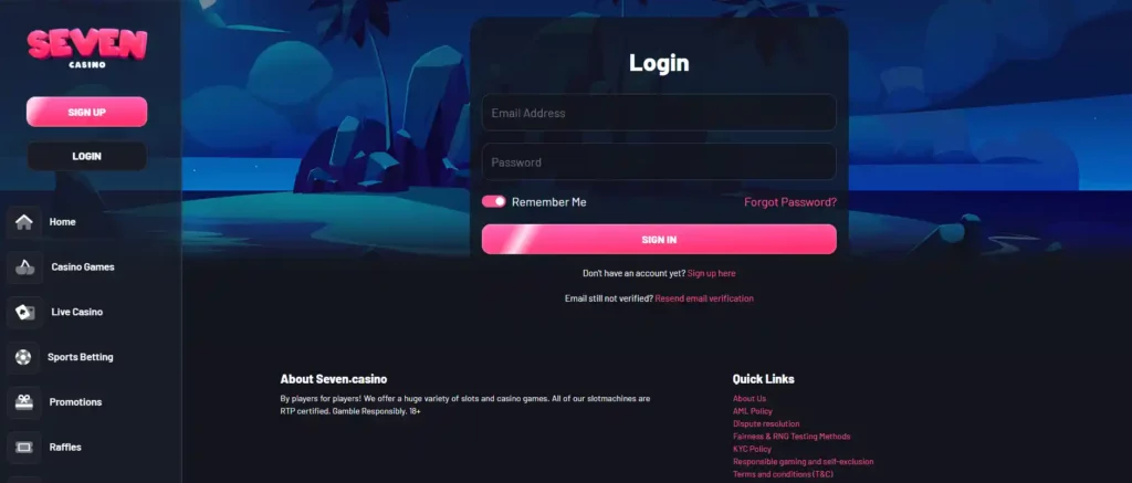 seven casino login